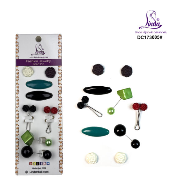 Floral Elegance Hijab Scarf Pin Set – Rose & Bead Mix - Image 1