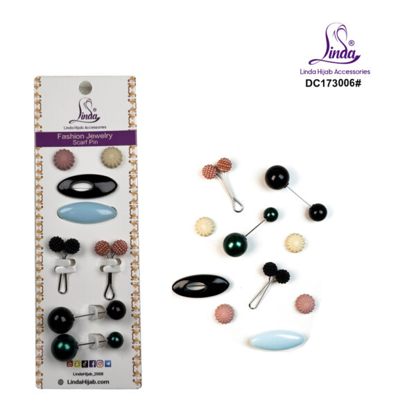 Graceful Hijab Scarf Pin Set – Floral & Pearl Mix - Image 1