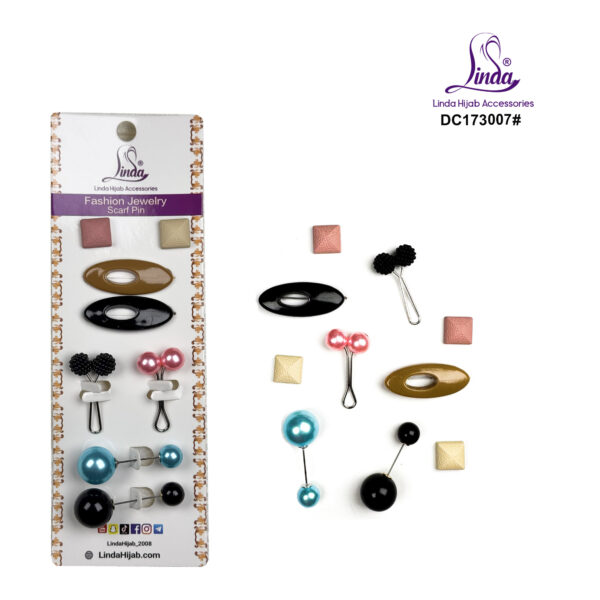Modern Hijab Scarf Pin Set – Geometric & Pearl Mix - Image 1