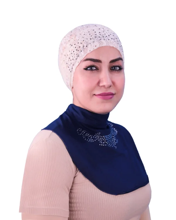 Navy Rhinestone Bib Style Neck Cover for Women | Modest Layering - Image 3