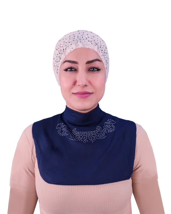 Navy Rhinestone Bib Style Neck Cover for Women | Modest Layering - Image 4