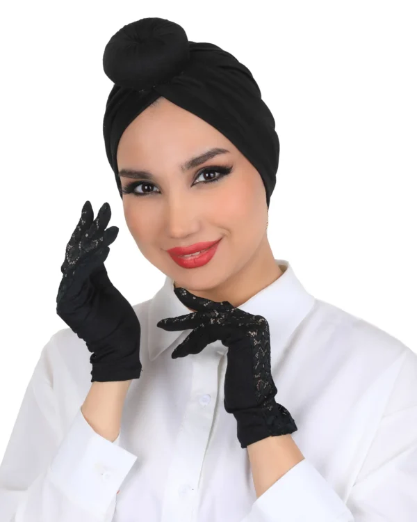 Black Lace Semi Sheer Gloves for Women