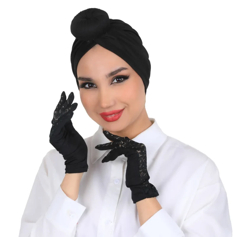 42505 (1) Black Lace Semi Sheer Gloves for Women