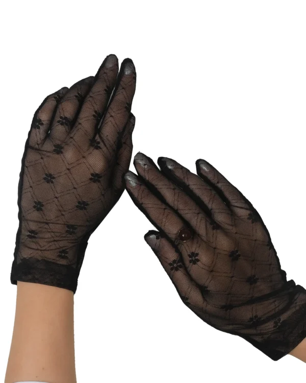 Black Cotton Dantel Lace Gloves for Women