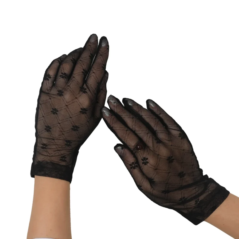 Black Cotton Dantel Lace Gloves for Women