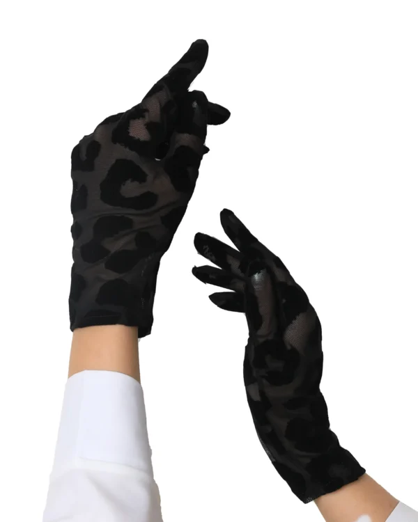 Black Leopard Print Mesh Gloves for Women | Stylish Wear - Image 3