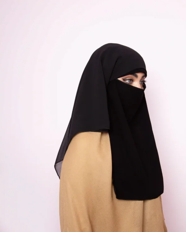 Long Layered Islamic Niqab for Women – Black Modest Style - Image 3