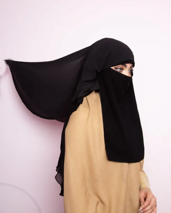 Long Layered Islamic Niqab for Women – Black Modest Style - Image 4