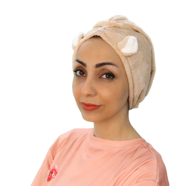 The rear view of the Plush Cute Ear Turban Wrap, showing the smooth, gathered back material and full head coverage.