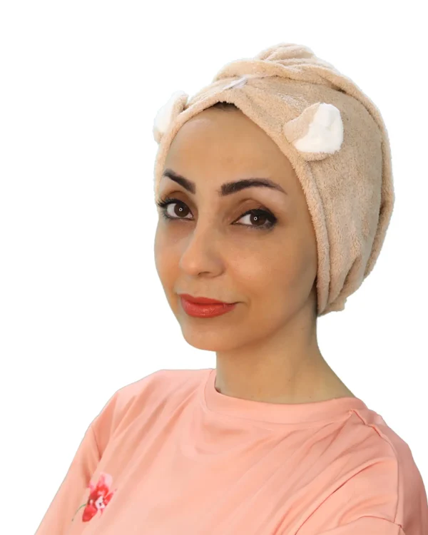 The rear view of the Plush Cute Ear Turban Wrap, showing the smooth, gathered back material and full head coverage.