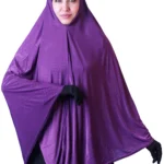 A woman models a stunning Royal Purple Rayon Hijab for Women, showcasing its elegant drape and design.
