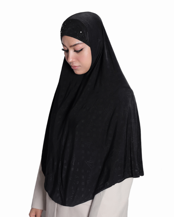 Black Patterned Embellished Hijab | Fashionable Hijab