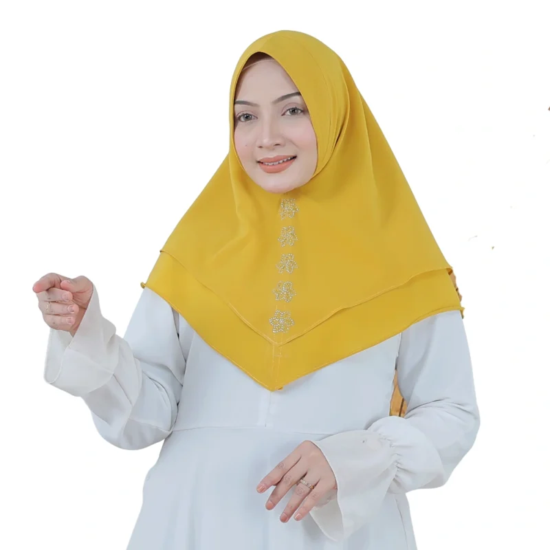 1 Vibrant Yellow Layered Hijab for Girls