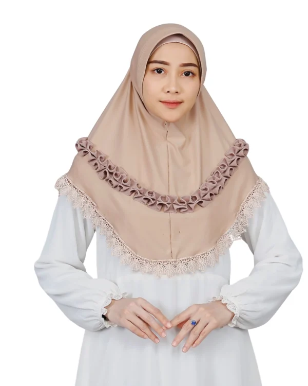 Taupe Ruffle Trim Hijab for Girls