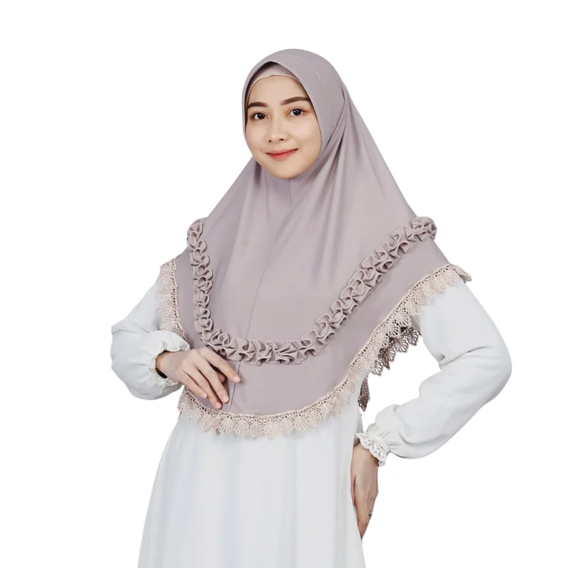 1 Ribbed Taupe Instant Hijab for Girls