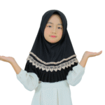 Chic Black Lace and Ruffle Hijab for Kids – Elegant, Stylish & Comfortable Wear