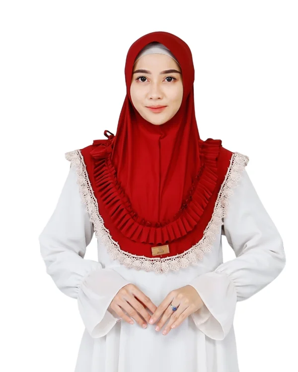 Festive Red Ruffle Lace Instant Hijab