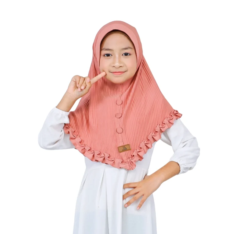 Peach Pleated Hijab for Kids