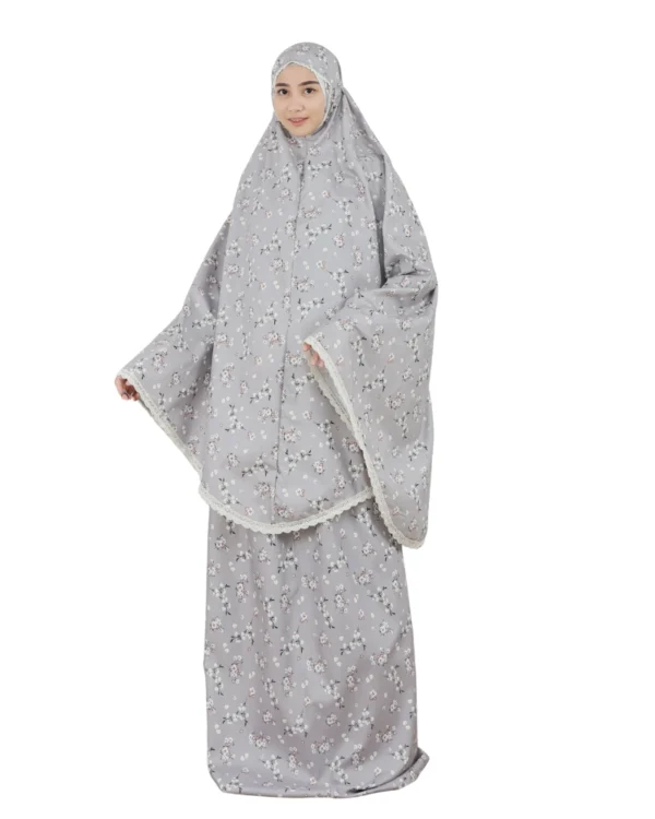 Gray Floral Patterned Prayer Dress For Girls – Elegant & Comfortable - Image 2