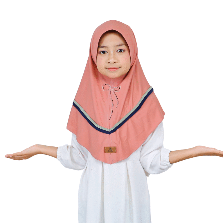 Charming Coral Pink Striped Hijab for Kids