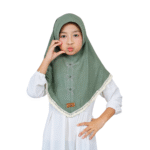 Charming Dusty Green Bow and Lace Hijab for Kids – Cute & Elegant