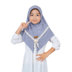 Dusty Blue Eyelet and Lace Hijab for Kids – Soft & Stylish