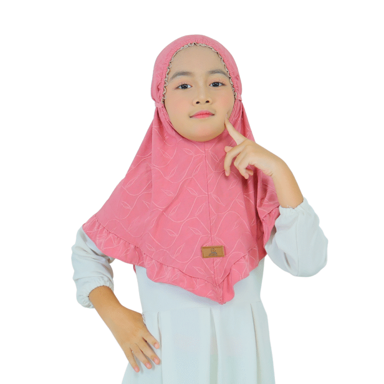 Pink Leaf Pattern Hijab for Kids