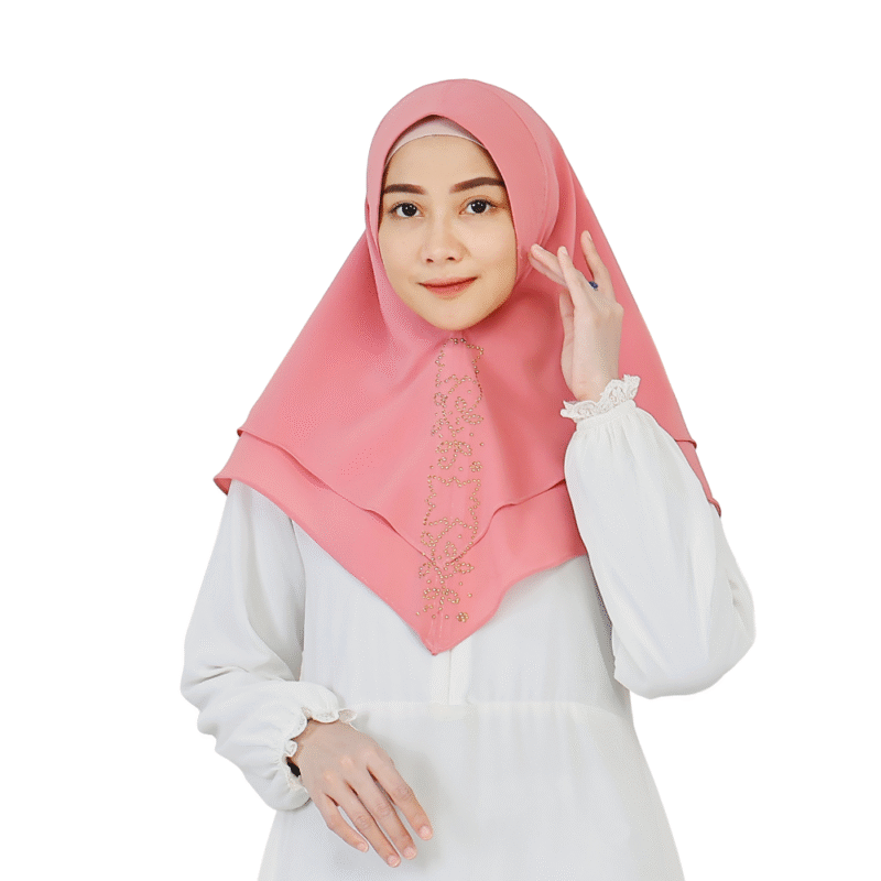 Charming Coral Pink Layered Hijab for Girls
