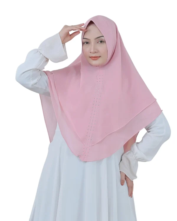 Soft Pink Dual Layer Sparkle Hijab for Girls
