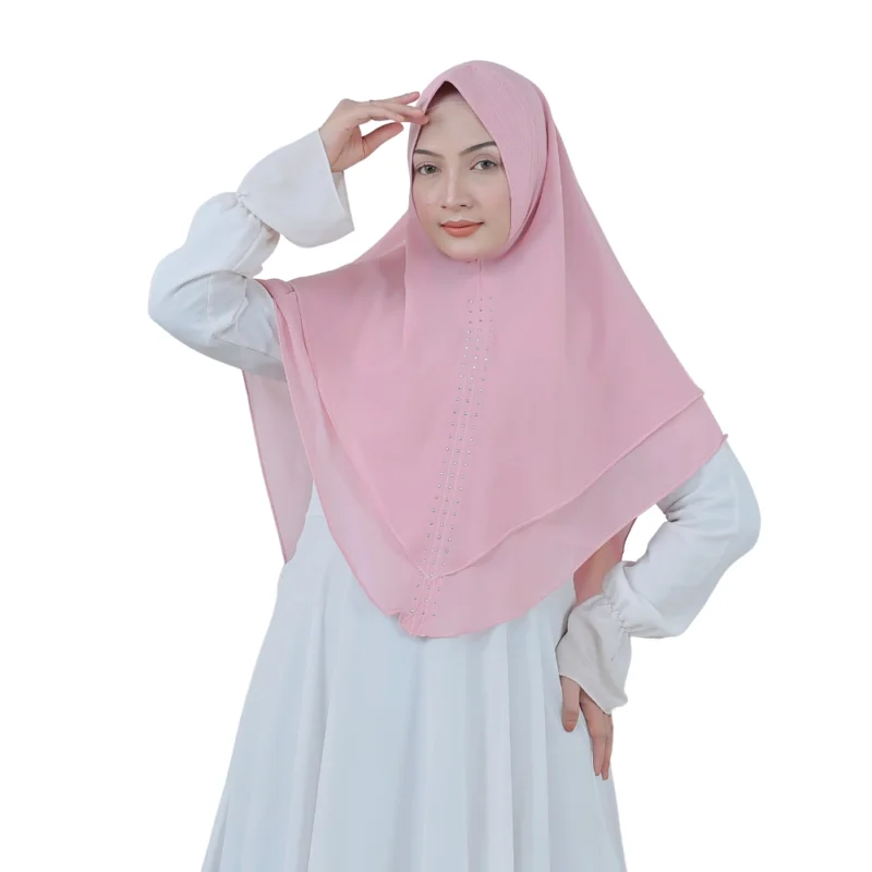 1 Soft Pink Dual Layer Sparkle Hijab for Girls