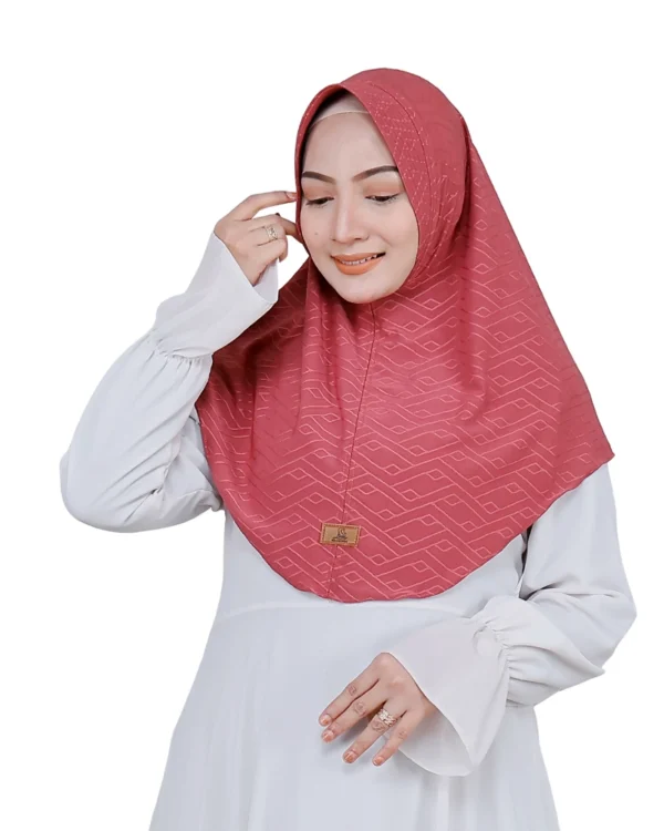 Salmon Pink Printed Instant Hijab for Girls