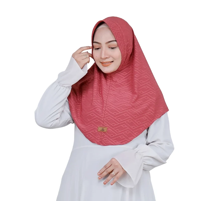 1 Salmon Pink Printed Instant Hijab for Girls
