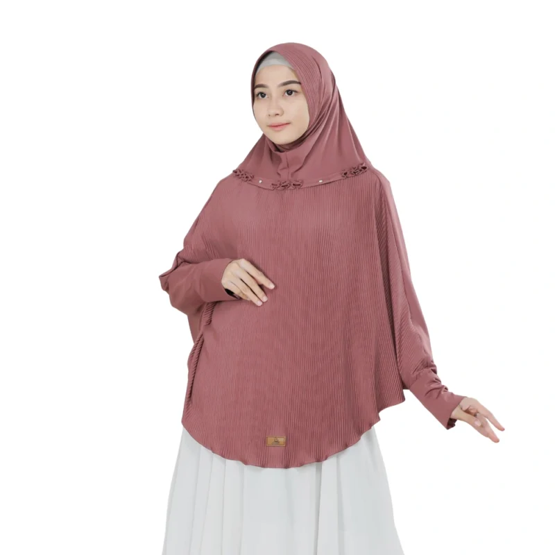 1 Pleated and Embellished Dusty Rose Hijab