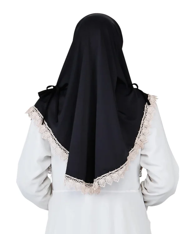 Black Lace Trim Instant Hijab for Girls – Elegant Wear - Image 3