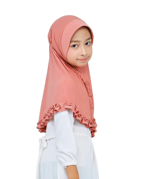 Peach Pleated Hijab for Kids – Soft & Stylish Wear - Image 2