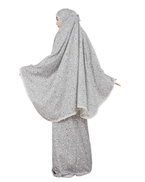 Gray Floral Patterned Prayer Dress For Girls