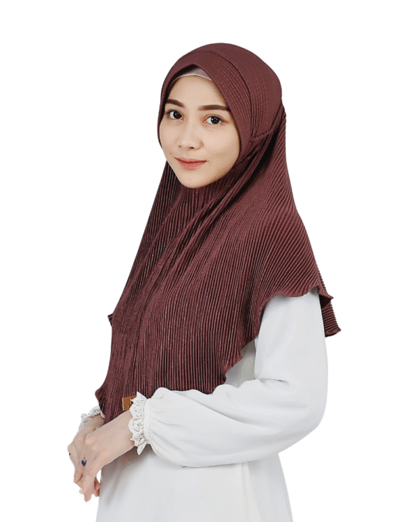 Luxurious Pleated Dark Brown Hijab for Girls – Elegant & Comfortable Wear - Image 2