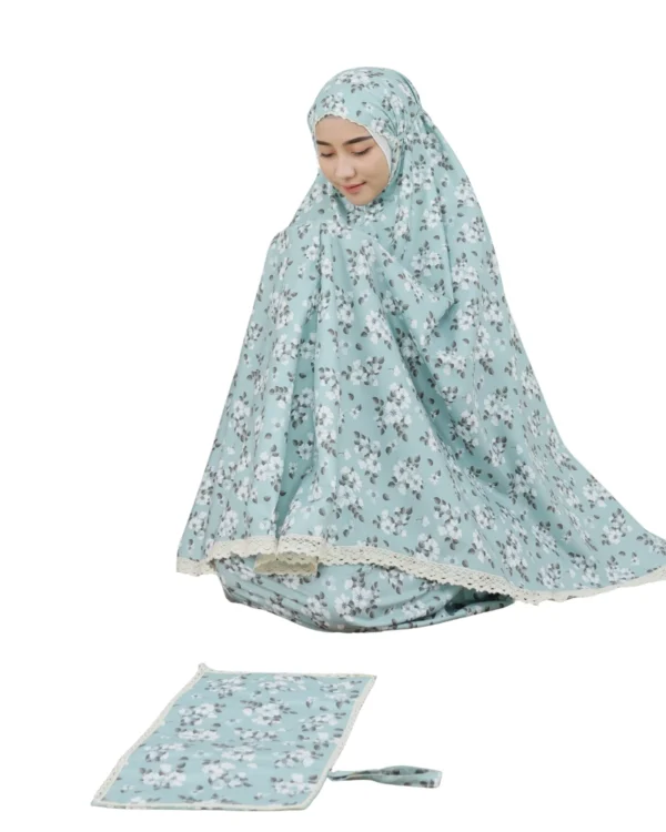 Mint Floral Patterned Prayer Dress – Soft & Elegant Wear - Image 3