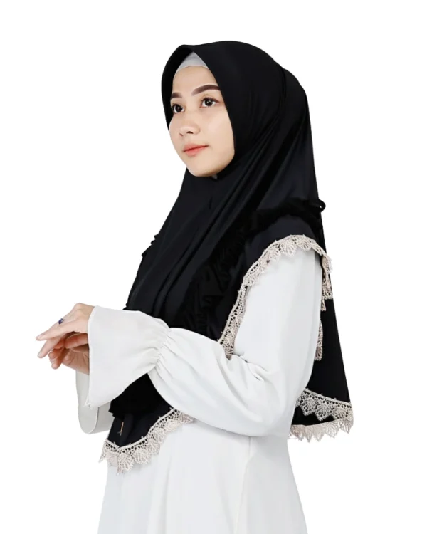 Black Lace Trim Instant Hijab for Girls – Elegant Wear - Image 2