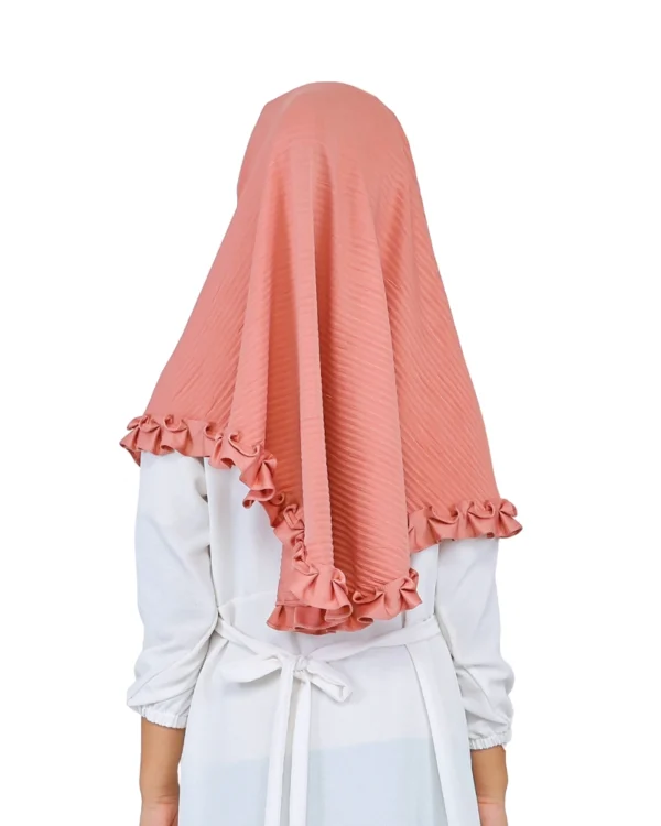Peach Pleated Hijab for Kids – Soft & Stylish Wear - Image 3