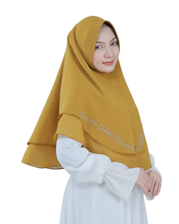 Elegant Mustard Draped Hijab for Girls – Soft & Graceful - Image 2