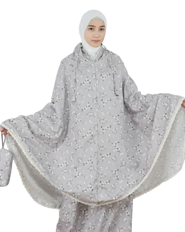 Gray Floral Patterned Prayer Dress For Girls