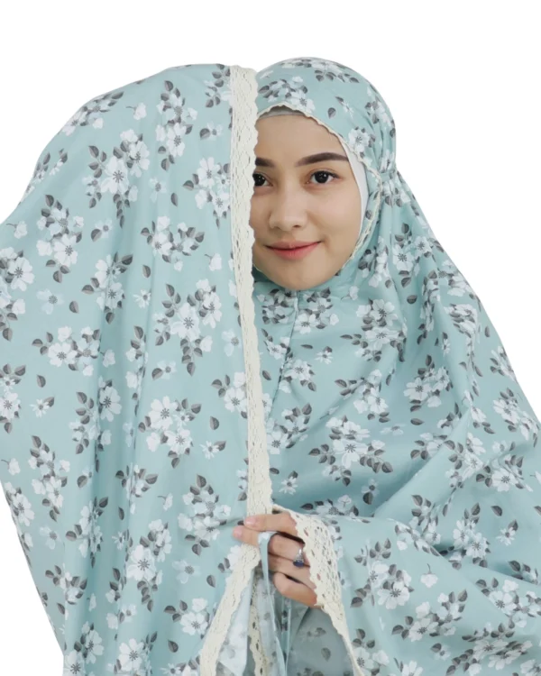 Mint Floral Patterned Prayer Dress – Soft & Elegant Wear - Image 2