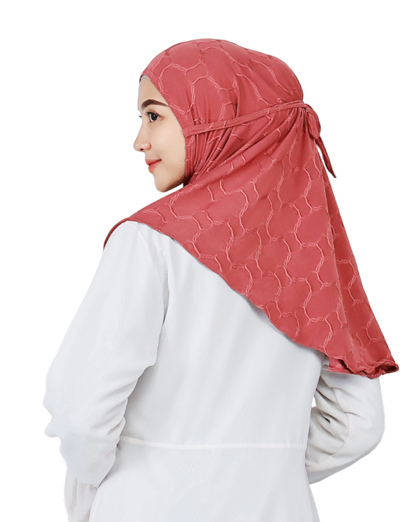 Stylish Patterned Brick Red Hijab for Girls – Elegant & Comfortable Wear - Image 3