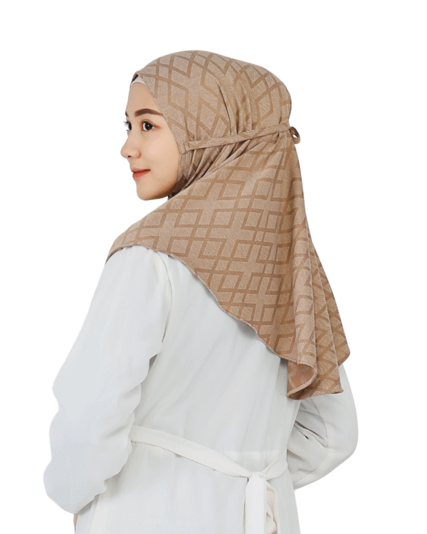 Chic Geometric Patterned Beige Hijab for Girls – Elegant & Modern Wear - Image 2