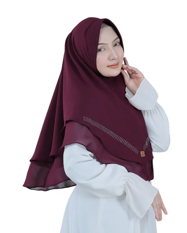 Elegant Maroon Draped Hijab for Girls – Soft & Graceful - Image 2