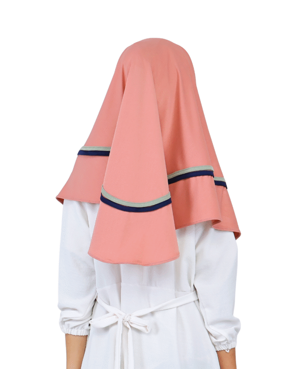 Charming Coral Pink Striped Hijab for Kids – Soft & Stylish - Image 3