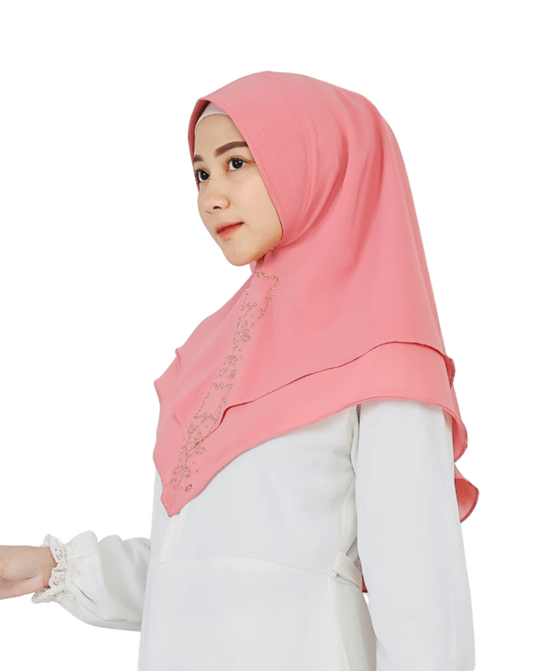 Charming Coral Pink Layered Hijab for Girls – Soft & Stylish - Image 2