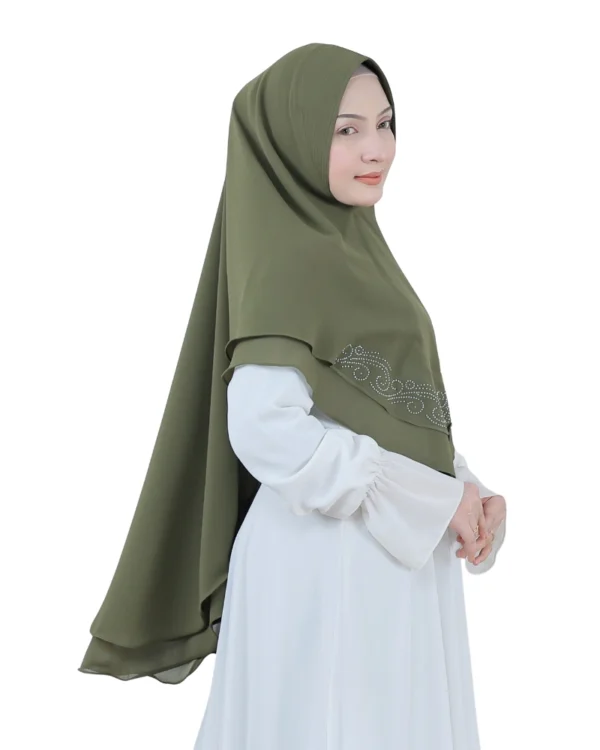 Chic Olive Green Modest Hijab for Girls – Elegant & Simple - Image 2
