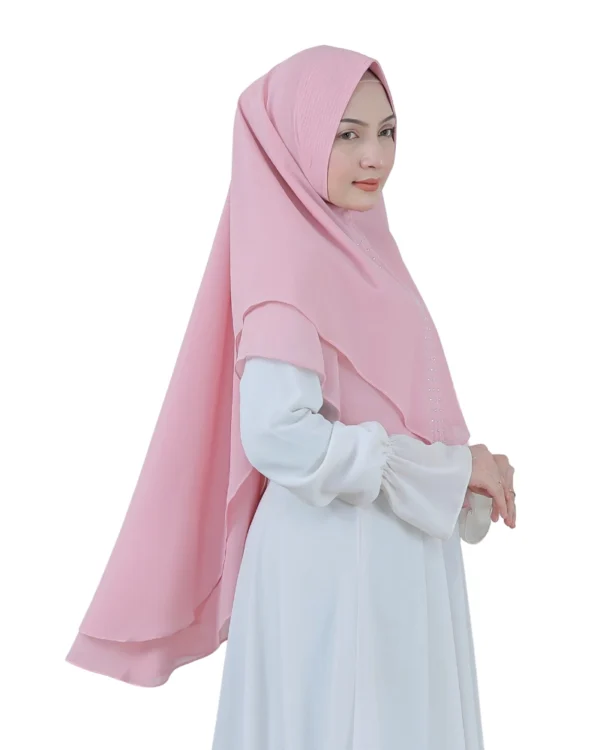 Soft Pink Dual Layer Sparkle Hijab for Girls – Elegant Shine - Image 2